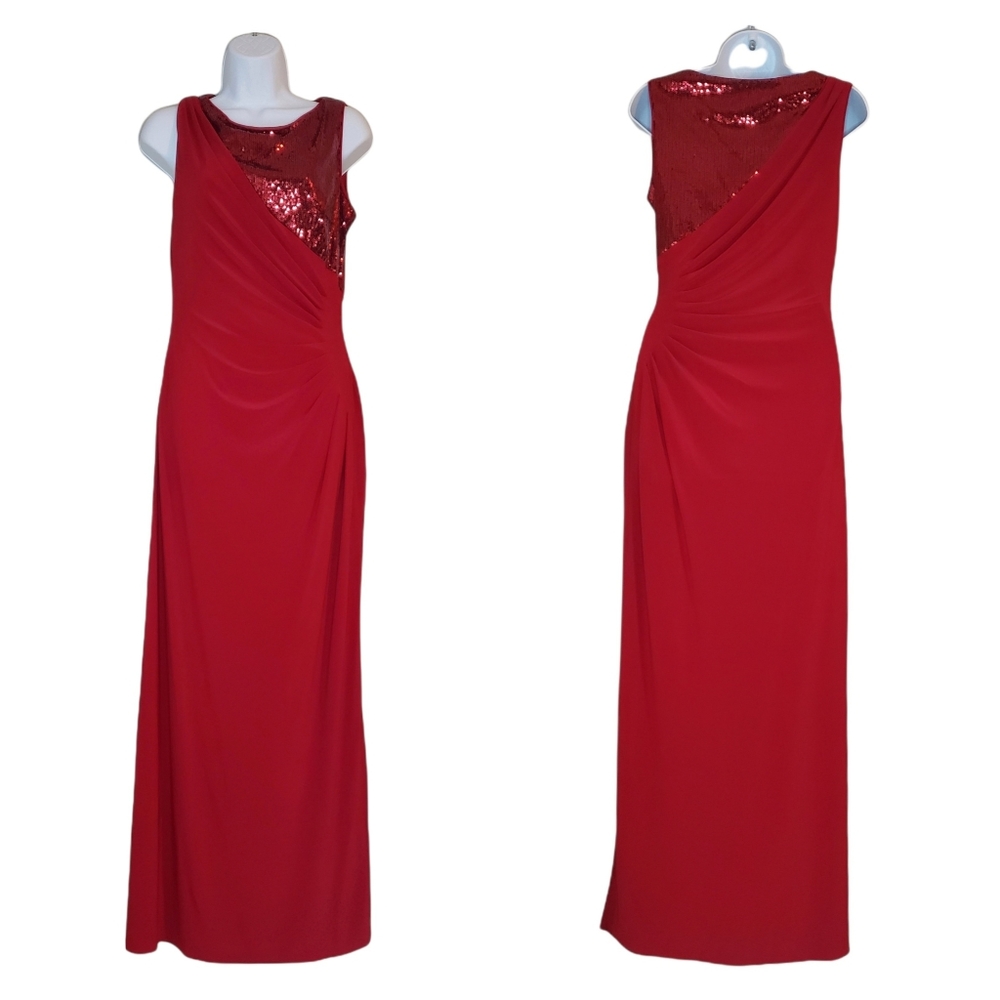R&M Richards Red Sequin Sleeveless Dress Prom Elegant Wedding